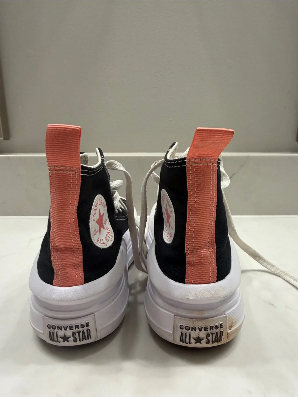 Girls Black Converse with Coral Pink Details Size 13